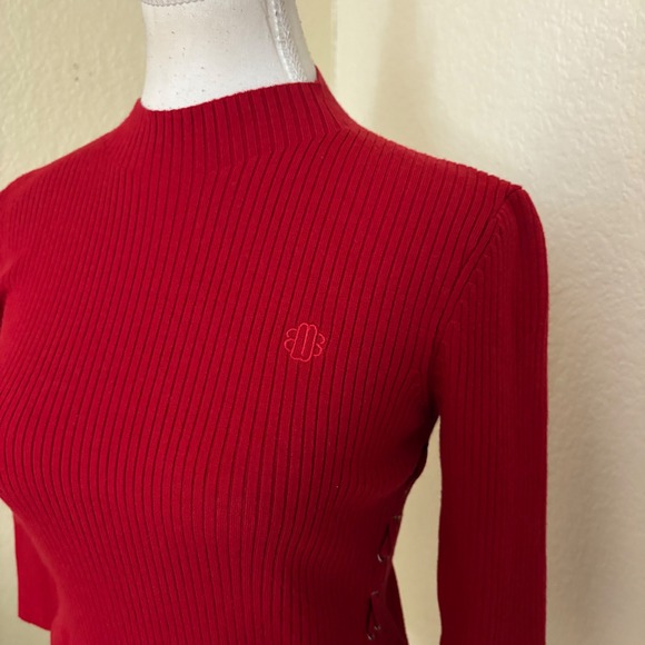MAJE Manuello lace-up mock-neck stretch-knit jumper Wool Blend Top Sz 2 US M - Picture 5 of 12